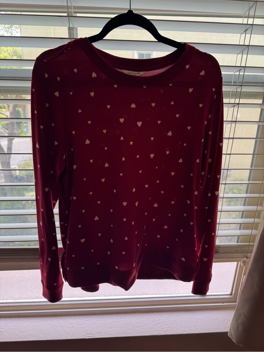 Lucky Brand Pink and White Heart Print Crewneck Sweater